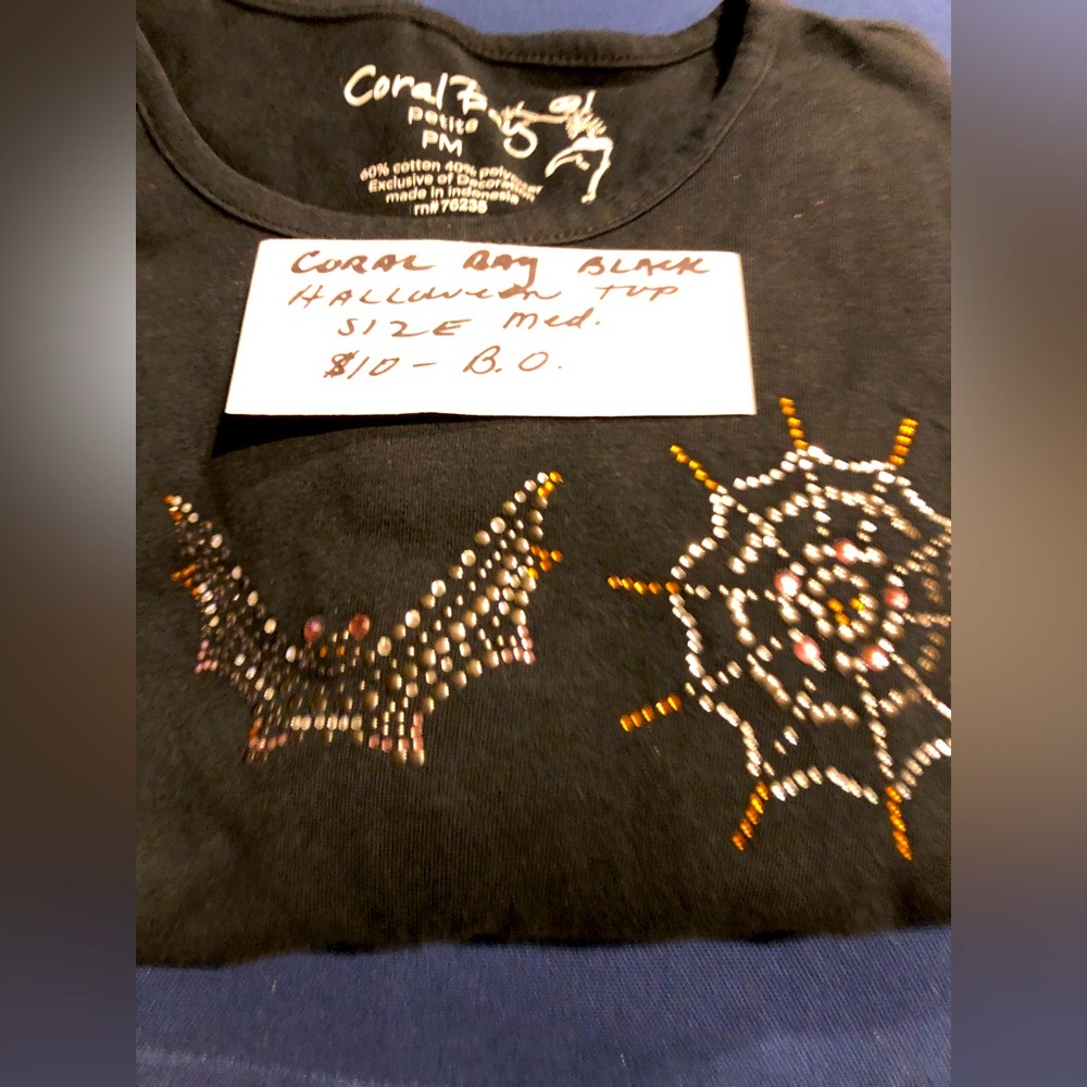 Black coral bay tee shirt with spiderweb with a little sparkly
